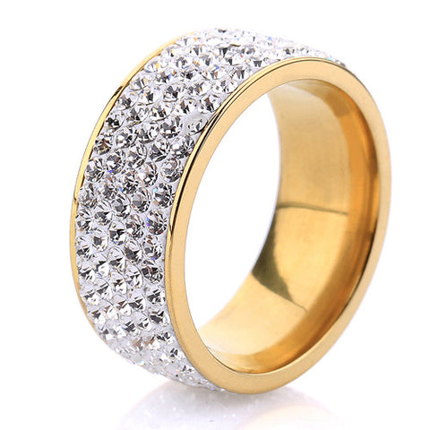 5 Row Crystal Jewelry Gold Plated Stainless Steel Wedding Ring