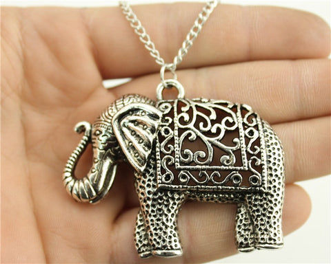 Silver Tone 59*47mm elephant pendant necklace, 70cm chain long necklace