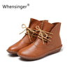 Whensinger 2016 Full Grain Leather Fashion Boots Women Shoes Botas Feminina Botines Mujer Scarpe Donna  Lace Up Handsewn 506