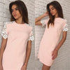 2016 Women Summer Fashion Lace sleeve Dresses O-Neck Casual Party Dress Plus Size White&Pink&Bule 3 Colour