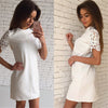 2016 Women Summer Fashion Lace sleeve Dresses O-Neck Casual Party Dress Plus Size White&Pink&Bule 3 Colour