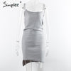 Simplee Adjustable strap white dress Asymmetrical knitted bodycon dress women knitwear Casual gray basic winter dress vestidos