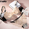 Sexy transparent lace embroidery bra set comfortable fashion bra 3/4 cup detachable shoulder strap single large bra suit