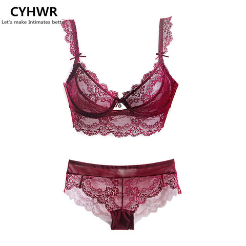 2016 New Lace bra set 32-42 A B C D Plus Size Bra and Panty Sets Red Push Up Embroidery Bra Set