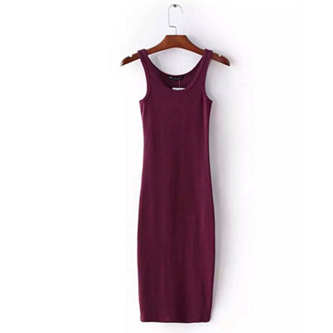 Sexy O neck  Stretch Midi Dress 2016 New Women Brandy Melville AA Vintage Package Hips Long Tank Dresses 4 colors