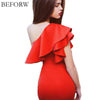 BEFORW Sexy Women Dress Dresses Sexy Shoulder Flouncing Package Hip Slim Solid Color Fashion Sexy Casual Dress Dresses