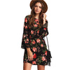 SheIn Women Black Tie-waist Lace Panel Sleeve Dresses Ladies Summer Round Neck Long Sleeve Floral Casual Shift Dress