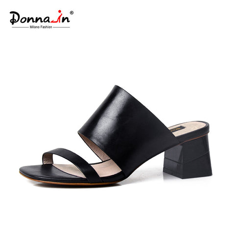 Donnain 2016 summer new styles calf skin middle heel slippers women's leather sandals